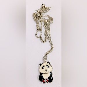 Cute Black And White Enamel Panda Necklace